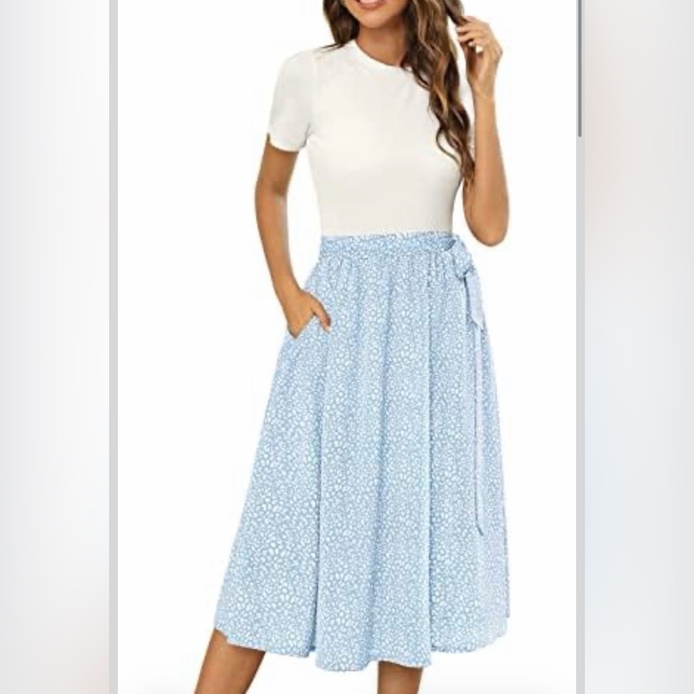 Blue Floral Tie-Waist Maxi Skirt Dress
